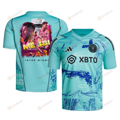 Lionel Messi 10 Inter Miami Celebrates Leagues Cup Win 2023 One Planet Jersey - YOUTH