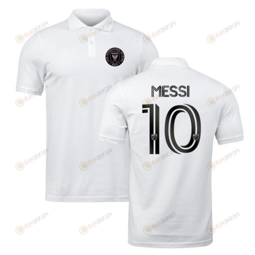 Lionel Messi 10 Inter Miami Team Logo Polo Shirt - White