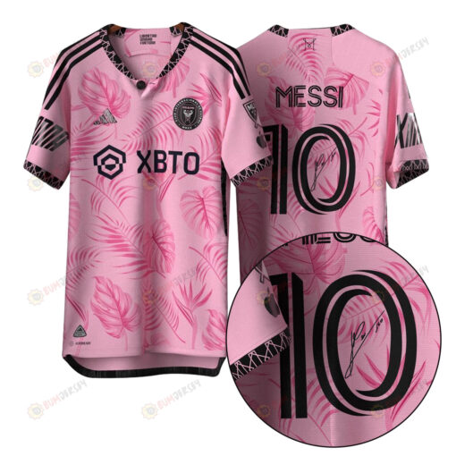 Lionel Messi 10 Signed Inter Miami FC 2023 Tropical Pattern Men Jersey - Pink