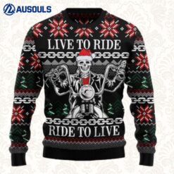 Live To Ride Motorbike Skeleton Ugly Sweaters For Men Women Unisex