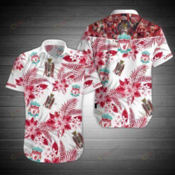 Liverpool FC Hibiscus Curved Hawaiian Shirt In White
