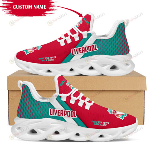 Liverpool Logo Custom Name Pattern 3D Max Soul Sneaker Shoes In Red And Turquoise