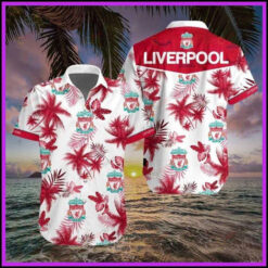 Liverpool Palm Curved Hawaiian Shirt In White And Red
