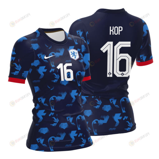 Lize Kop 16 Netherlands 2023 Women Away Jersey - Blue - All Over Printed Jersey