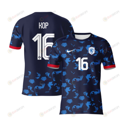 Lize Kop 16 Netherlands 2023 Youth Away Jersey - Blue - All Over Printed Jersey