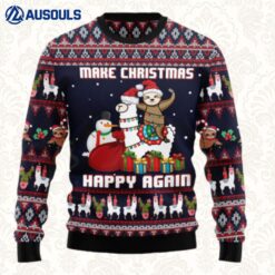 Llama Sloth Make Christmas Happy Again Ugly Sweaters For Men Women Unisex