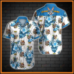 Looney Tunes Blue White Short Sleeve Curved Hawaiian Shirt