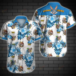 Looney Tunes Floral pattern Blue And White Curved Hawaiian Shirt