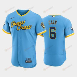 Lorenzo Cain 6 2022-23 City Connect Milwaukee Brewers Jersey - Powder Blue