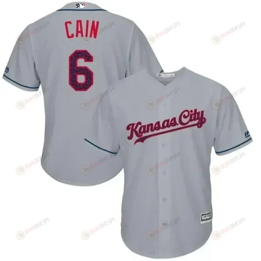 Lorenzo Cain Kansas City Royals Fashion Stars And Stripes Cool Base Player Jersey - Gray