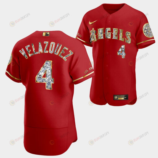 Los Angeles Angels Andrew Velazquez Red Jersey 4 Golden Diamond 2022-23-23 Uniform