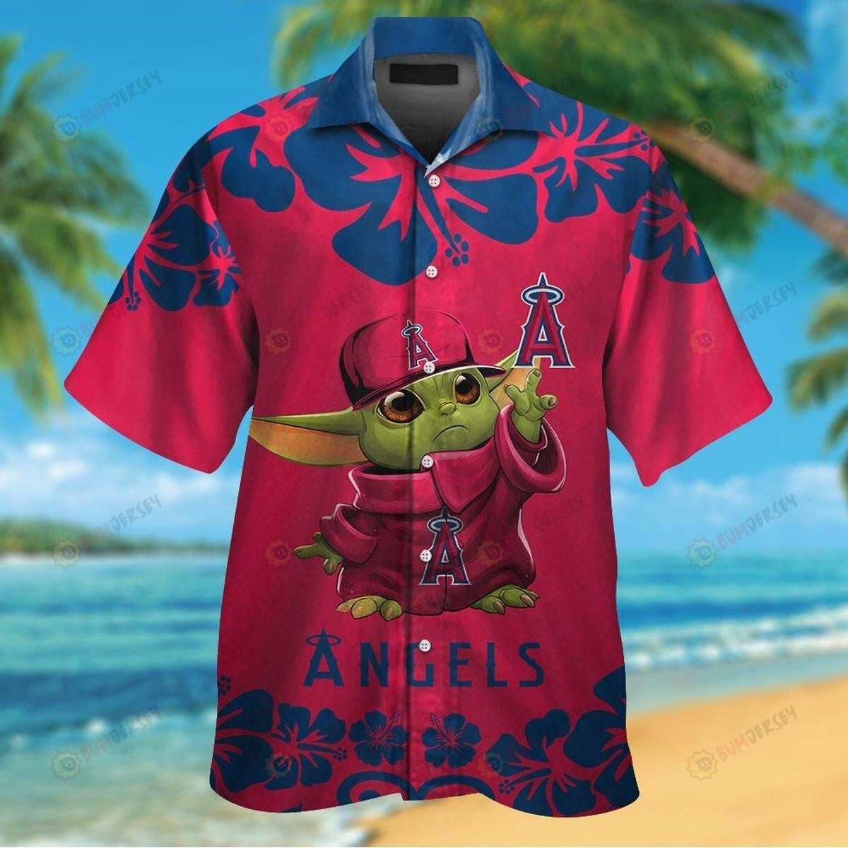 Los Angeles Angels Baby Yoda Red Hawaiian Shirt Set