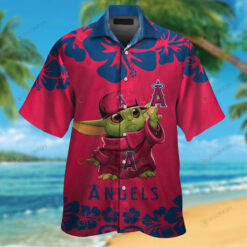 Los Angeles Angels Baby Yoda Red Short Sleeve Button Up Tropical 3D Printed Hawaiian Shirt