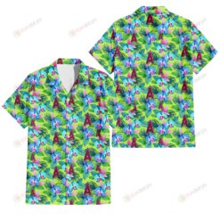 Los Angeles Angels Blue Orchid Green Pink Leaf Green Background 3D Hawaiian Shirt