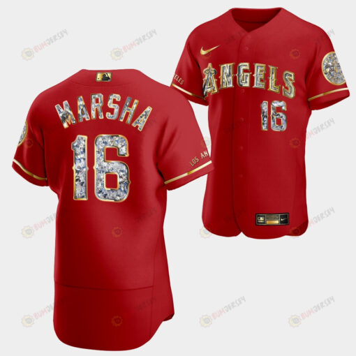 Los Angeles Angels Brandon Marsha Red Jersey 16 Golden Diamond 2022-23-23 Uniform