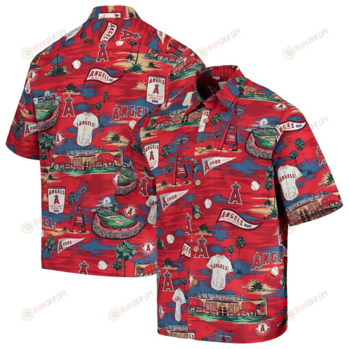 Los Angeles Angels Button-Up Scenic Hawaiian Shirt - Red