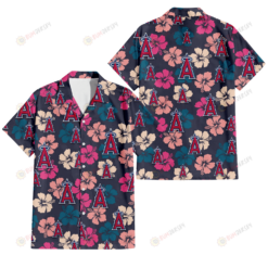 Los Angeles Angels Colorful Hibiscus Black Background 3D Hawaiian Shirt