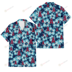 Los Angeles Angels Dark Turquoise Hibiscus Navy Background 3D Hawaiian Shirt
