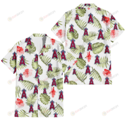 Los Angeles Angels Light Salmon Hibiscus Green Leaf White Background 3D Hawaiian Shirt