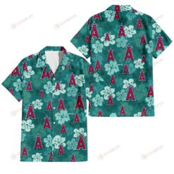 Los Angeles Angels Light Sea Green Hibiscus Green Background 3D Hawaiian Shirt