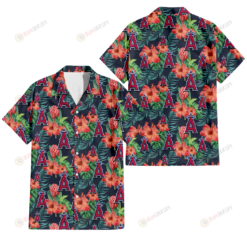 Los Angeles Angels Orange Hibiscus Green Tropical Leaf Dark Background 3D Hawaiian Shirt