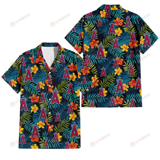 Los Angeles Angels Orange Yellow Green Leaf Black Background 3D Hawaiian Shirt