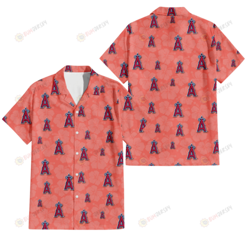 Los Angeles Angels Peach Puff Hibiscus Tomato Orange Background 3D Hawaiian Shirt