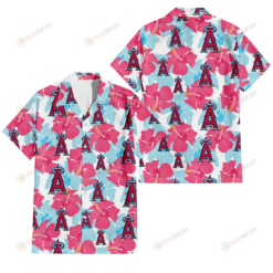 Los Angeles Angels Pink Blue Hibiscus White Background 3D Hawaiian Shirt