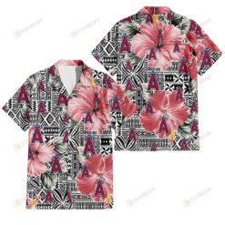 Los Angeles Angels Pink Hibiscus Black Pattern White Background 3D Hawaiian Shirt