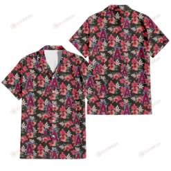 Los Angeles Angels Pink Hibiscus Orchid Brown Background 3D Hawaiian Shirt