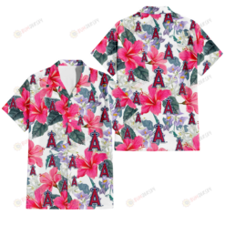 Los Angeles Angels Pink Hibiscus White Orchid White Background 3D Hawaiian Shirt