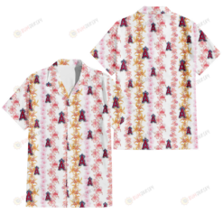 Los Angeles Angels Pink Hibiscus Yellow Pink Orchid White Background 3D Hawaiian Shirt