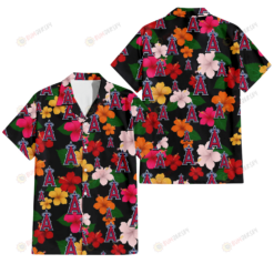 Los Angeles Angels Pink Orange Yellow White Hibiscus Black Background 3D Hawaiian Shirt