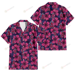 Los Angeles Angels Plum Vilolet Hibiscus Dark Navy Leaf Black 3D Hawaiian Shirt