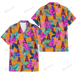 Los Angeles Angels Purple Hibiscus Neon Leaf Orange Background 3D Hawaiian Shirt