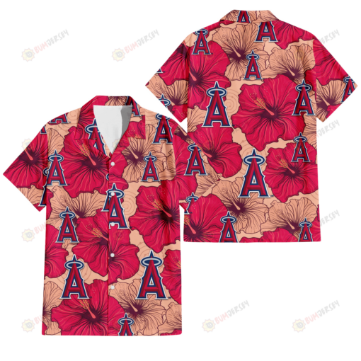 Los Angeles Angels Red Beige Hibiscus Beige Background 3D Hawaiian Shirt