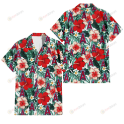 Los Angeles Angels Red Coral Hibiscus White Porcelain Flower Banana Leaf 3D Hawaiian Shirt