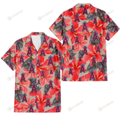 Los Angeles Angels Red Hibiscus Gray Leaf Gainsboro Background 3D Hawaiian Shirt