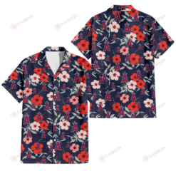 Los Angeles Angels Red Pink White Hibiscus Black Background 3D Hawaiian Shirt