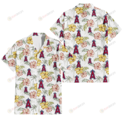 Los Angeles Angels Sketch Red Yellow Coconut Tree White Background 3D Hawaiian Shirt