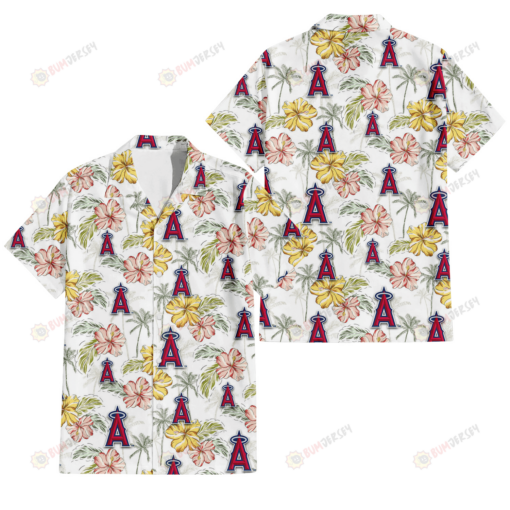 Los Angeles Angels Sketch Red Yellow Coconut Tree White Background 3D Hawaiian Shirt