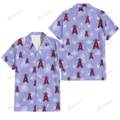 Los Angeles Angels Sketch White Hibiscus Violet Background 3D Hawaiian Shirt