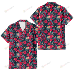 Los Angeles Angels Tiny Red Hibiscus White Porcelain Flower Black Background 3D Hawaiian Shirt