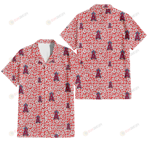 Los Angeles Angels Tiny White Hibiscus Pattern Red Background 3D Hawaiian Shirt