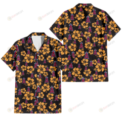Los Angeles Angels Tiny Yellow Hibiscus Black Background 3D Hawaiian Shirt
