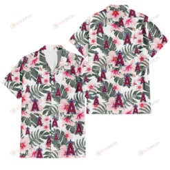 Los Angeles Angels White Hibiscus Green Leaf White Background 3D Hawaiian Shirt