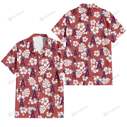 Los Angeles Angels White Hibiscus Indian Red Background 3D Hawaiian Shirt