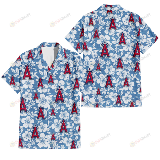 Los Angeles Angels White Hibiscus Light Blue Texture Background 3D Hawaiian Shirt