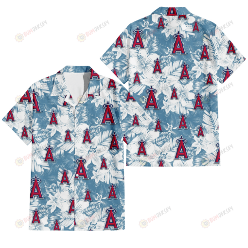 Los Angeles Angels White Hibiscus Orchid Light Blue Background 3D Hawaiian Shirt