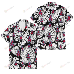 Los Angeles Angels White Hibiscus Porcelain Flower Palm Leaf Black 3D Hawaiian Shirt